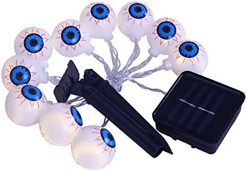 10 Solar LED Waterproof Spooky Eyeball String Lights 2.5 Meters Scary Halloween Decorations for Home Party Bar Haunted House Decor (White)