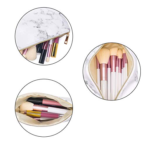 Marble Makeup Bag,2 Pack Marble Cosmetic Bag Small Makeup Pouch for Purse Waterproof Marble Pattern Cosmetic Pouch (White)