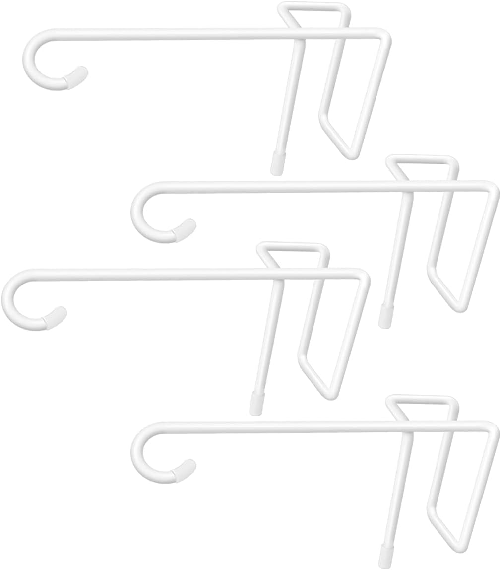 Outdoor Hanging Brackets - JOYSEUS 4 Pack Vinyl Fence Hooks, 5 x 10 Inches Durable White Powder Coated Steel Fence Hanger for Hanging Plants, Bird feeders, Lights, Pool Equipment…