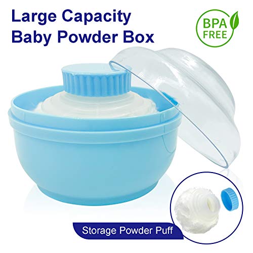Storage Body Powder Container, Large 3.15" Fluffy Body After-bath Powder Case, Baby Care Face/Body Villus Powder Puff Box, Makeup Cosmetic Talcum Powder Container with Hand Holder (Blue) - Thumbnail 6