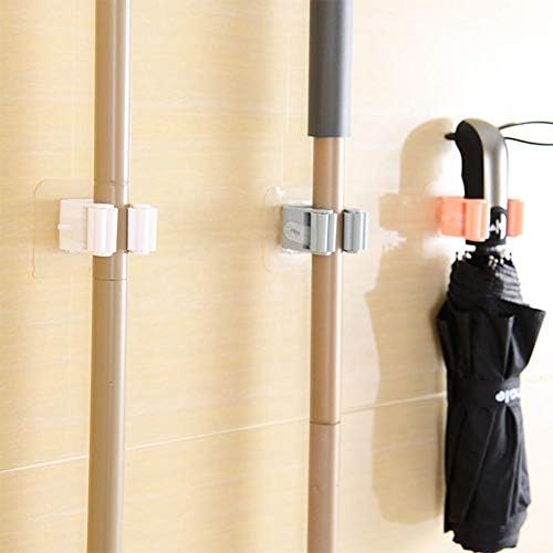 ZHUOTOP 2PCS Self Adhesive Reusable Anti-Slip Broom/Mop Wall Holder for Home, Kitchen and Wardrobe (Gray)