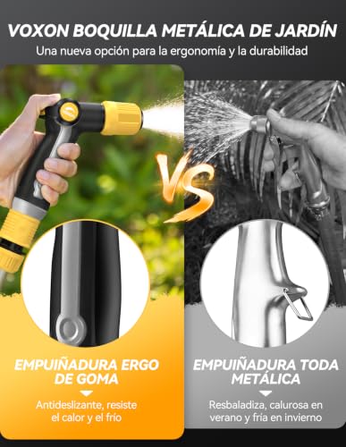 VOXON Pulverizador de Jardín de Metal de Alta Resistencia, Pistola Manguera Jardin Resistente y Duradera, Con Control Mediante el Pulgar y Flujo de Agua Ajustable, Ideal para Riego y Lavado de Coches