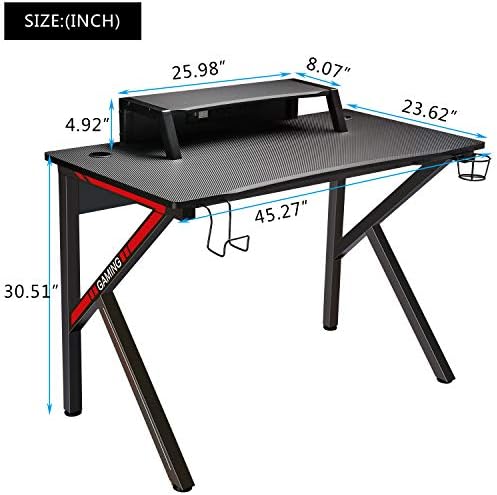 GTRACING Gaming Desk Computer Table Office PC Workstation with Shelf, Cup Holder, Headphone Holder, Built-in Power Strip 3 Outlets & 2 USB Ports K-Shaped 45'' E-Sports Gamer Desk,Red 6 GTRACING Gaming Desk Computer Table Office PC Workstation with Shelf, Cup Holder, Headphone Holder, Built-in Power Strip 3 Outlets & 2 USB Ports K-Shaped 45'' E-Sports Gamer Desk,Red