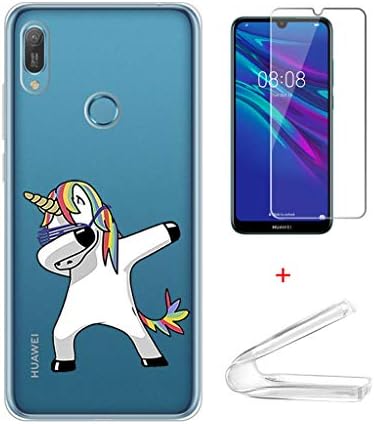IJIA Case Huawei Y6 2019 Transparent Cover + 2X Tempered Film - Clear TPU Soft Silicone Phone Back Shell and Screen Protection for Huawei Y6 2019 (6.09") -WM164