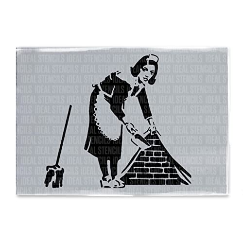 Banksy Maid Stencil | Home Decor Art Painting Stencil | Reusable (Medium A3-26X29CM)