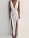 Maketina Womens Sexy Deep V Neck Backless High Slit Flowy Long Evening Dress White S