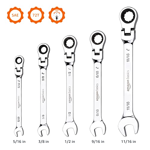Amazon Basics Flexible Ratcheting Wrench Set SAE, 5Piece Pricepulse