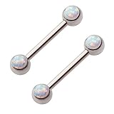 Double Synthetic Opal Surgical Steel Nipple Ring Pair