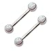 Double Synthetic Opal Surgical Steel Nipple Ring Pair