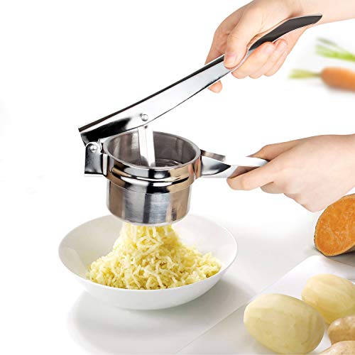 FREDI Potato Ricer/Vegetables and Fruit Masher Food Ricer Makes Light and Fluffy Mashed Potato Perfection with 3 Interchangeable Ricing Discs Easy to Clean, 100% Stainless Steel(Silver)