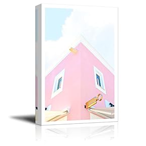 Canvas Wall Art - Fresh Pink Color Tone Modern Building Drawing - Giclee Print Gallery Wrap Modern Home Art Ready to Hang - 12" x 18"