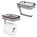 mDesign Metal Wall Mount Toilet Tissue Paper Roll Holder and Dispenser with Storage Shelf for Bathroom Storage - Wall Mount, Holds and Dispenses One Roll - 2 Pack - Matte Black