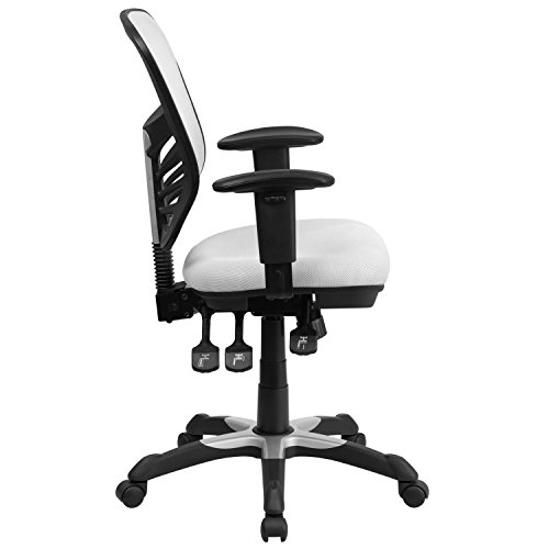 Flash Furniture Mid-Back White Mesh Multifunction Executive Swivel Chair with Adjustable Arms