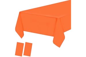 ATOPLUTLY 2 Pack Plastic Tablecloths Disposable Plastic Table Covers Table Cloths Christmas BBQ Picnic Birthday Wedding Parties Xmas TableCloth Oil-proof Table Cloth Thin Orange Table Cover 54 x 108 In