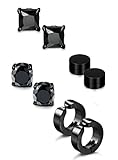 Jstyle 4 Pairs Stainless Steel Stud Earrings for Men Women Magnetic Stud Earrings Non-piercing CZ 8mm B