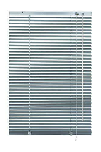 Deco Company Alu-Jalousie ohne Bohren, Zum Klemmen, Inkl. Klemmtraegern, Sichtschutz, Lichtschutz, Blendschutz, Aluminium-Jalousie, Silber-Blau, 90 x 130 cm
