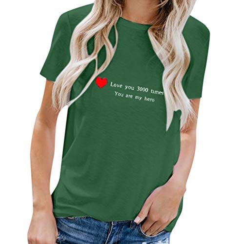 Women's Sexy Tops 2019 Fashion,YEZIJIN I Love You 3000 Women Man Couple Print Short Sleeve Loose Tops Blouse T Shirt Green - Thumbnail 4