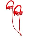 Bluetooth Sport Headphones with Mic offered by PHI Sports & Outdoors. High Definition Sound with Bass, Noise Cancelling, IPX7 Waterproof, Secure Fit, & 6-8 Hrs Playtime. Carrying Case Included(Red)