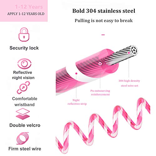 Anti Lost Wrist Link with Induction Lock，Night Reflective Toddler Safety Harnesses Leashes，Babies & Kids (Pink) - Thumbnail 5