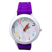 Acamifashion Fashion Student Wristwatch Silicone Strap Analog Quartz Wrist Watch Xmas Gift - Purple