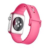 Apple Watch Band, HuanlongTM New Soft Silicone Sport Style Replacement Iwatch Strap for Apple Wrist Watch (Barbie Pink 38mm M/L)