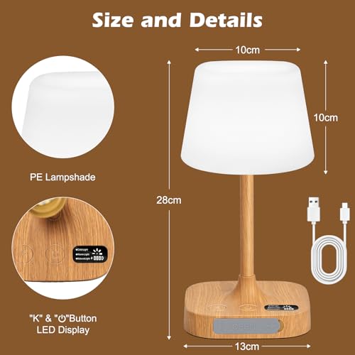 Eocean Rechargeable Waterproof Lamp for Shower, 12000mAh LED Cordless Table Bedside Lamp with USB Port, Small Wireless Battery Operated Touch Lamp for Bedroom, Bathroom, Kitchen, Outdoor
