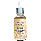 Glimmer Goddess Organic Self Tan Drops for Face & Body - Unscented, Vegan, Natural Bronzing, Streak-Free, All Skin Types, 1 oz., Organic Ingredients, Paraben-Free, Cruelty-Free