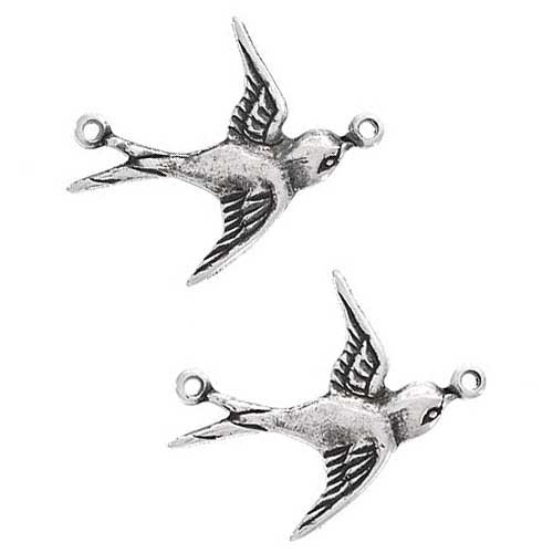 Beadaholique Antiqued Silver Plated Flying Right Sparrow Bird Connector Links 19mm (2)