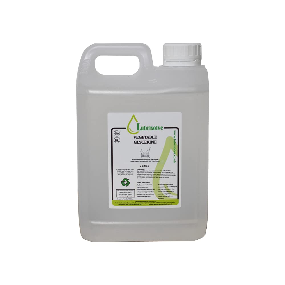 2 litres Vegetable Glycerine EP/USP Grade, NON-GMO, Odourless & Colourless (2 litres)