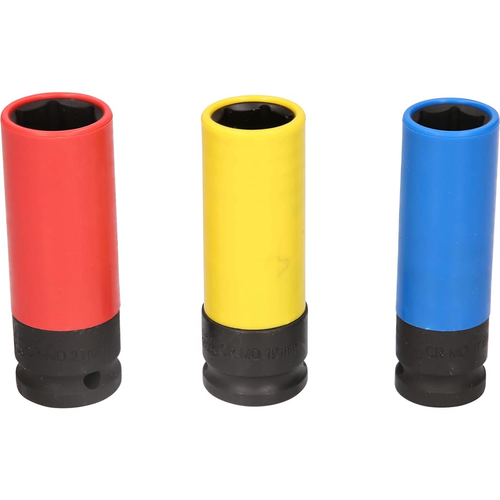 BRILLIANT TOOLS BT691005 Aluminium Rim Power Socket Set 3-Piece 17/19/21 mm [Powered by KS Tools]