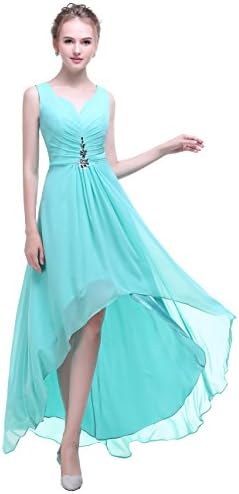 Bislu V Neck Chiffon High Low Bridesmaid Evening Gowns Prom Dress Mint Green 6