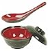 Happy Sales Set of Rice Miso Soup Bowl with Lid and Spoon Black & Red Color 10 oz