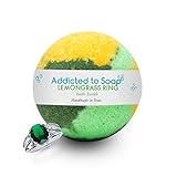 Addicted to Soap – Lemograss Ring Bath Bomb | Ultra Luxurious – Extra Large 6oz Bath Bomb with STERLING SILVER RING Surprise Inside - Organic & Sensual Relaxation (Surprise Ring Bath Bomb)