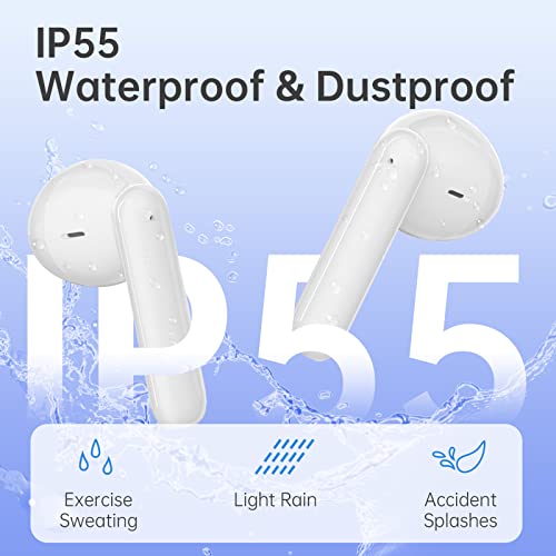 GIEC Wireless Earbuds Noise Cancelling Bluetooth Stereo Earphones in Ear Headphones IP55 Waterproof Bluetooth Earbuds Crystal-Clear Treble Booming Bass Wireless Headset, White