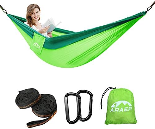 ARAER Camping Hammock Single Double Ultra-Light Breathable Quick-drying Nylon Load Capacity 660LBS, 2 Tree Straps, Portable for Backpacking, Travel, Beach, Garden