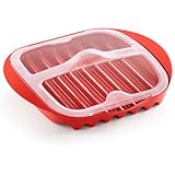 Lekue Microwave Bacon Maker/Cooker with Lid, 11.02" L x 9.8" W x 2.3" H, Red