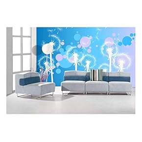 Fun Cute White Dandelions on a Pink and Blue Vibrant Gradient Bokeh Background - Wall Mural, Removable Sticker, Home Decor - 66x96 inches