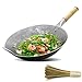 Ieoke Wok Pan, Chinese Pan Iron Wok Traditional Hand Hammered Uncoated Carbon Steel Cookware with Wooden Helper, 14.4 inch Round Bottom