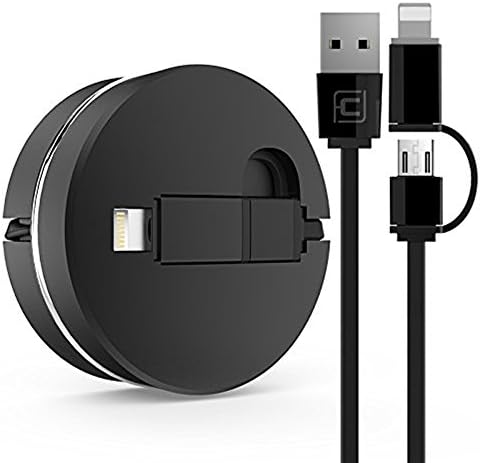 Retractable USB Cable, Lodoicea 2-in-1 Lightning + Micro USB Sync Charge 1M Retractable Quick Charging Data High Speed Adapter Cable for iPhone7 /7 Plus 6 /6s plus 5/5s Android(Black)