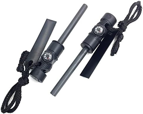PANOVOS 2pcs Magnesium Flint Fire Starter,Camping Fire Light Stone,Emergency Survival Kit with Multi Tool with Compass and Whistle