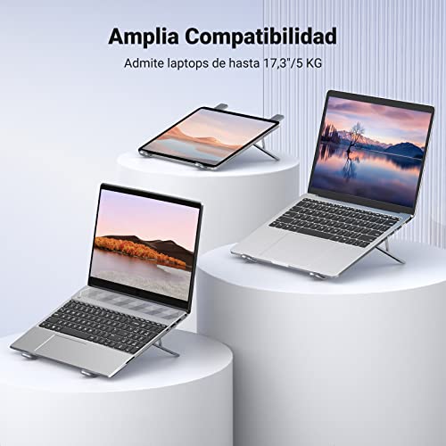 UGREEN Soporte para Laptop Aluminum Portátil, Plegable y 5 Altura Ajustable Laptop Soporte de Ventilado con Altura Ergonómica para Portátiles y Tabletas de 8-17.3pulgadas