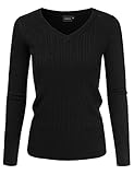 NINEXIS Womens Long Sleeve V-Neck Cable Knit Solid/Stripe Sweater S-XL (28 Colors)