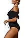 EVALESS Women's Lace Up Front Monokini Ruffle Off The Shoulder Push Up One Piece Bathing Suits Swimsuits Large Black