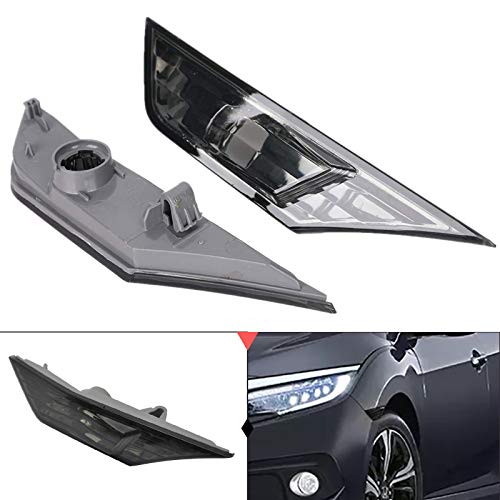 1 Pair Front Marker Light Smoke Lens Indicator Side Light fog light Lens for Honda Civic 2016 2017 2018 Replace OEM Sidemarker Lens