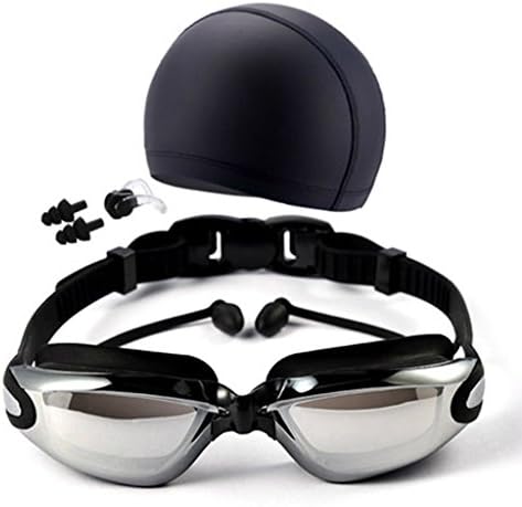 QHYK Swimming Goggles, Swim Goggles No Leaking Anti Fog UV Protection Triathlon, with Ergonomic Swimming Cap, Free Protection Case + Nose Clip + Ear Plugs, Fits Men Women and Youth Kids (Black)
