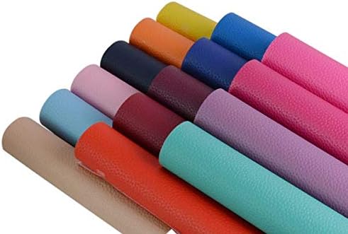 15 Pieces A4 Size Bright Color 1.2MM Thickness Litchi Grain Texture Synthetic Faux Leather Fabric Sheets Cotton Back for Making Hair Bows, Earrings, Placemats,15 Color Each Color One Sheet