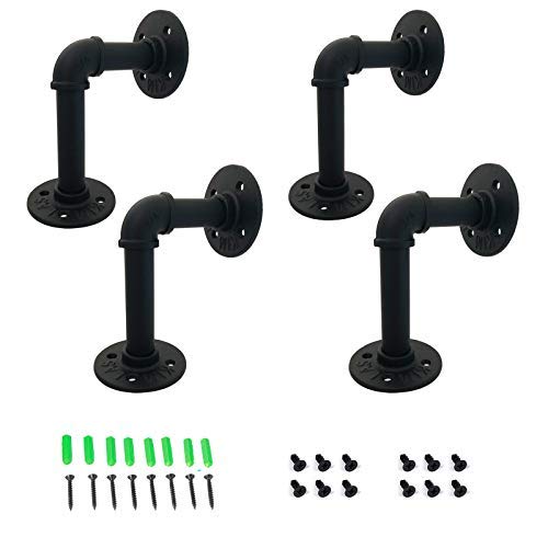 Yuanshikj 4Pc 3.9"x5.9" Industrial Wall Mount Iron 3/4" Pipe Shelf Shelves Shelving Bracket Vintage Retro Black - Thumbnail 6