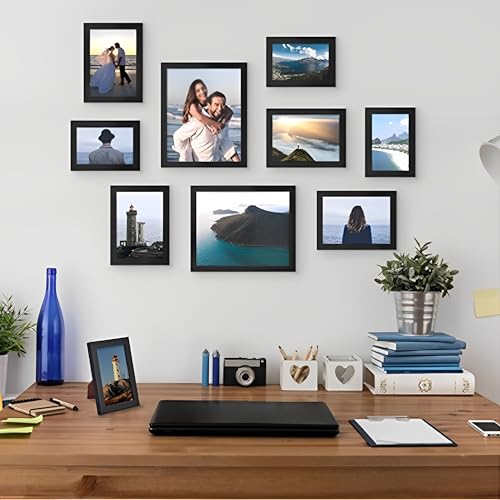 Beauenty 10 Pack Picture Frames for Wall Decor Living Room, Multi Sizes 4x6, 5x7, 8x10 Photo Frames for Room Decor and Wall Art, Classic Black Home Decor Frames
