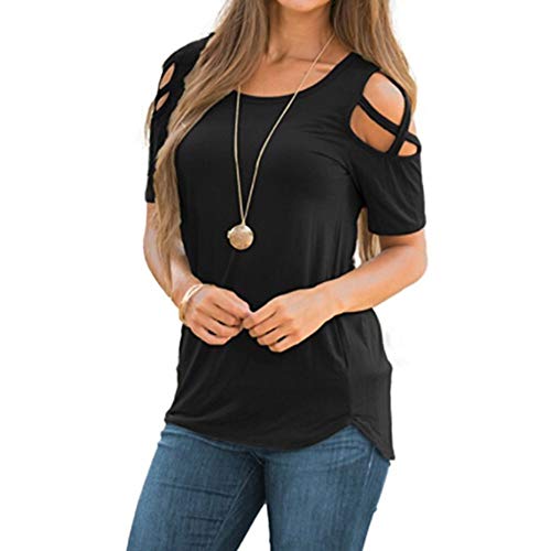 Women's Solid Color Off-Shoulder Short Sleeve Top Summer T-Shirt Top Blouse Black