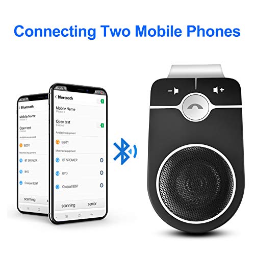 Car Hands Free Bluetooth for Cell Phone, Bluetooth 5.0 Handsfree Loud Speakerphone, Siri Google Assistant Support, Sun Visor Clip Wireless Music Player, Support Two Phone Connect - Thumbnail 3